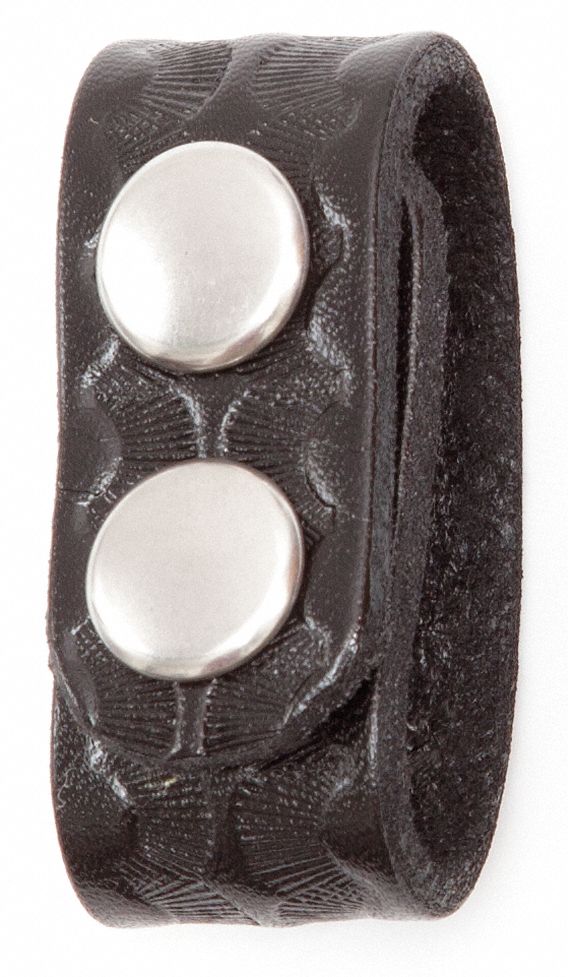 Belt Keeper: Basketweave Leather, 3/4 in Wd, Black, Nickel Snap