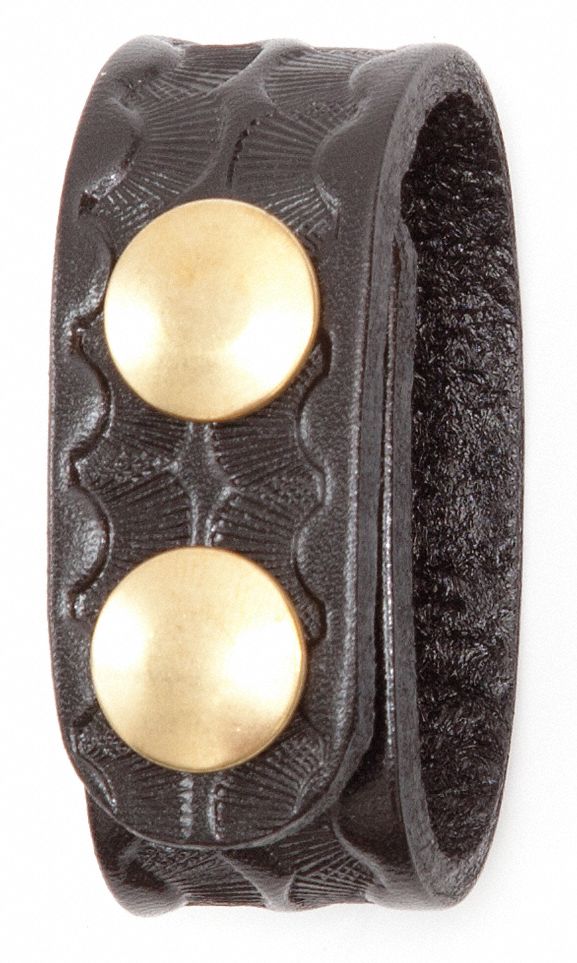 Belt Keeper: Basketweave Leather, 3/4 in Wd, Black, Brass Snap