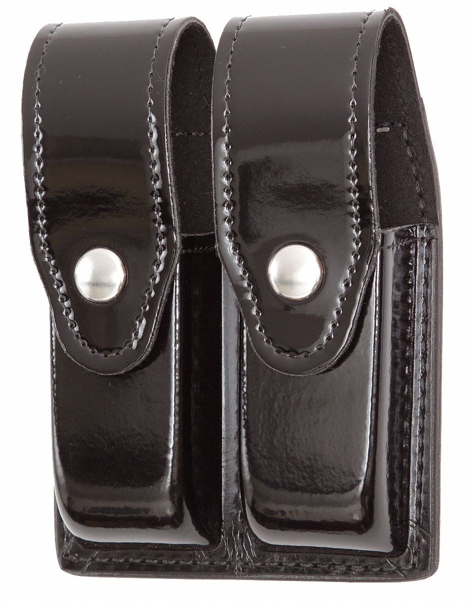 Magazine Pouch: Black, Synthetic Polymer, High Gloss, Snap Closure