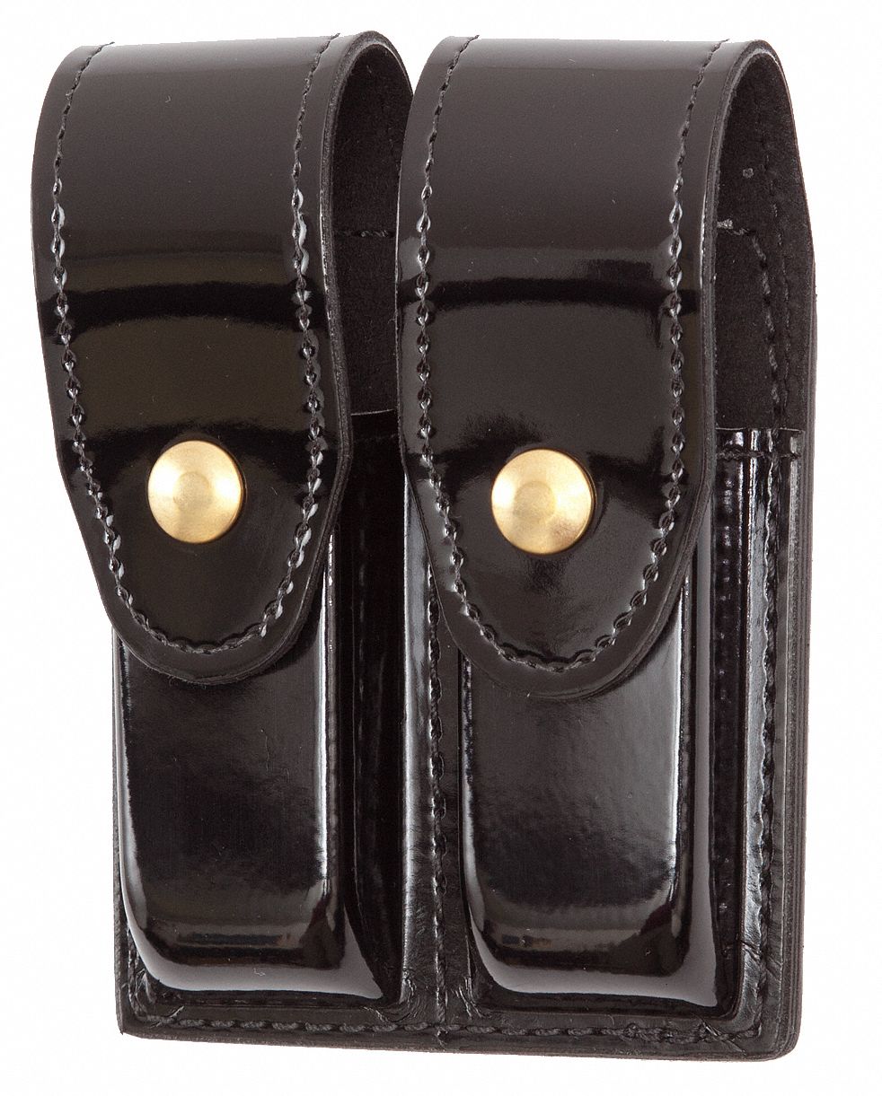 Magazine Pouch: Black, Synthetic Polymer, High Gloss, Snap Closure