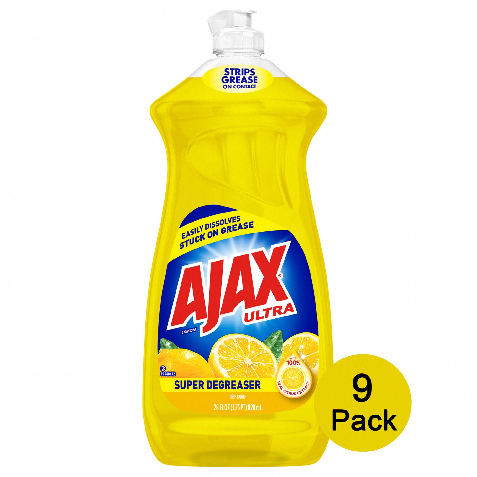 AJAX Dish Soap Hand Wash, Liquid, Bottle, 28 oz, Lemon, 9 PK 40NE61