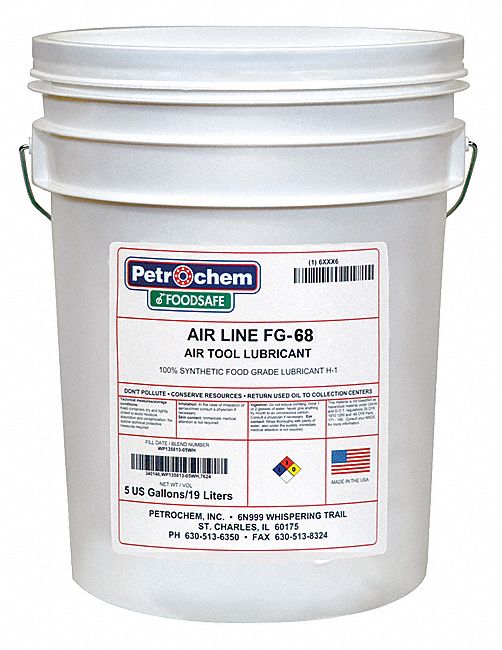 Air Tool Lubricant: Synthetic, -63°F, 485°F Max. Op Temp., 5 gal Container Size, Pail