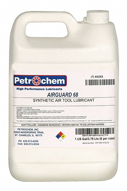 Air Tool Lubricant: Synthetic, -55°F, 450°F Max. Op Temp., 1 gal Container Size, Pail