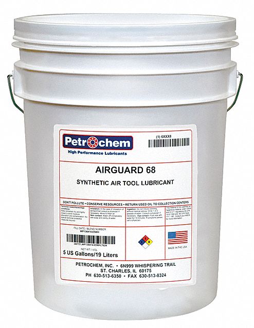 Air Tool Lubricant: Synthetic, -55°F, 450°F Max. Op Temp., 5 gal Container Size, Pail