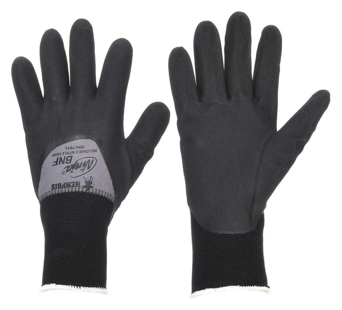 GANTS ENDUITS, P(7), SABLÉ, MOUSSE DE NITRILE, ¾, RÉSISTANCE À L'ABRASION DE NIVEAU 5 ANSI, MANCHETTE TRICOT