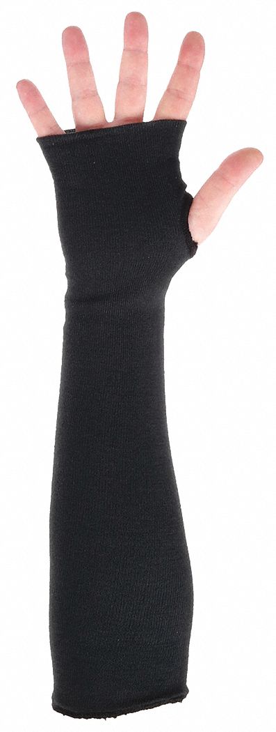 HEAT-RESISTANT SLEEVE, 350 ° F MAX, ANSI/ISEA HEAT LEVEL 3, KEVLAR, BLK, THUMBHOLE, 2PK