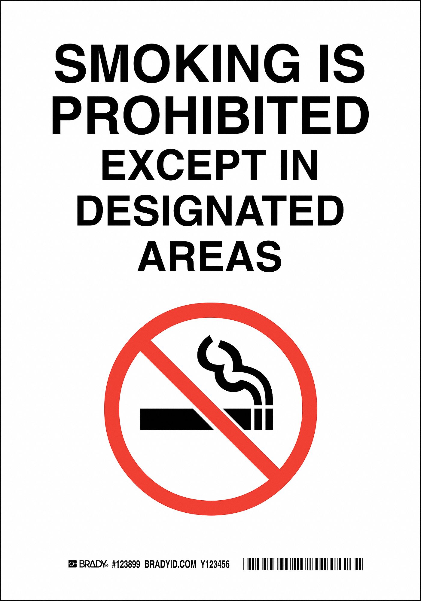 No Smoking Sign, 10 x 7In, Blk and Rd/Wht