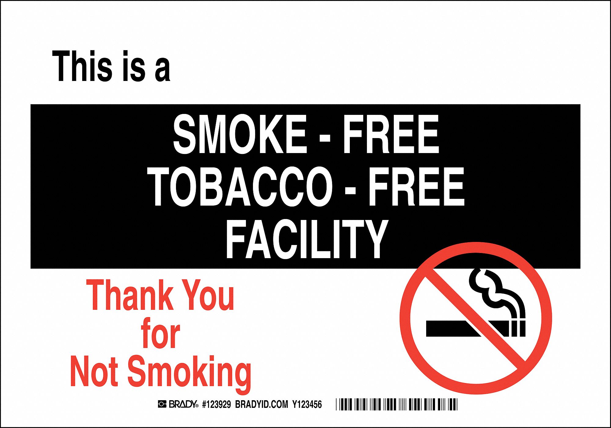 No Smoking Sign, 7 x 10In, Blk and Rd/Wht