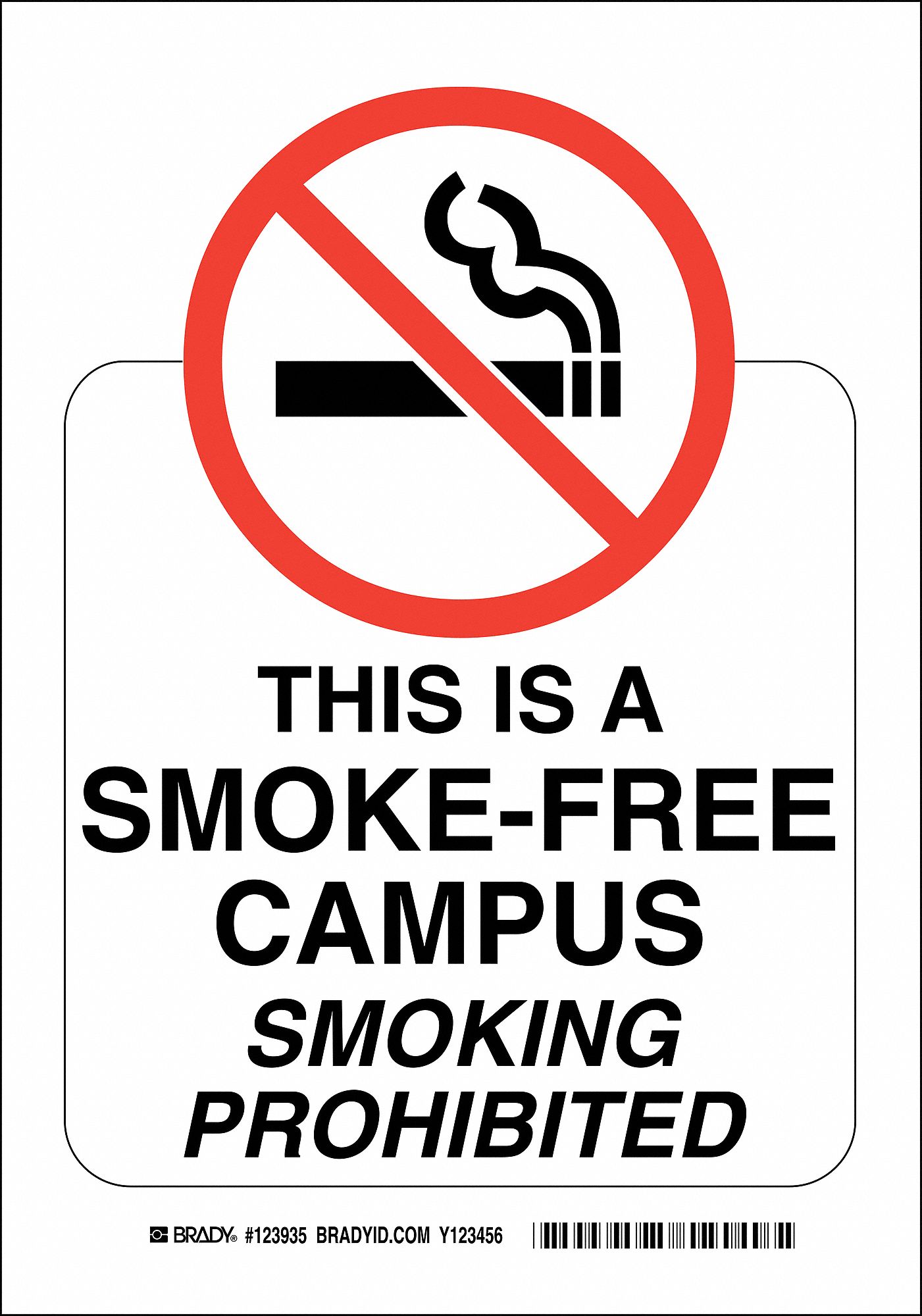 No Smoking Sign, 10 x 7In, Red/White