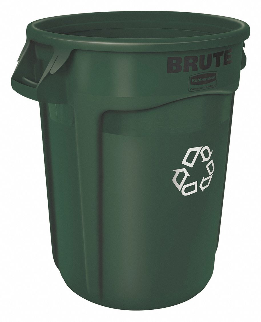 32 gal Round Recycling Can,  Plastic,  Green