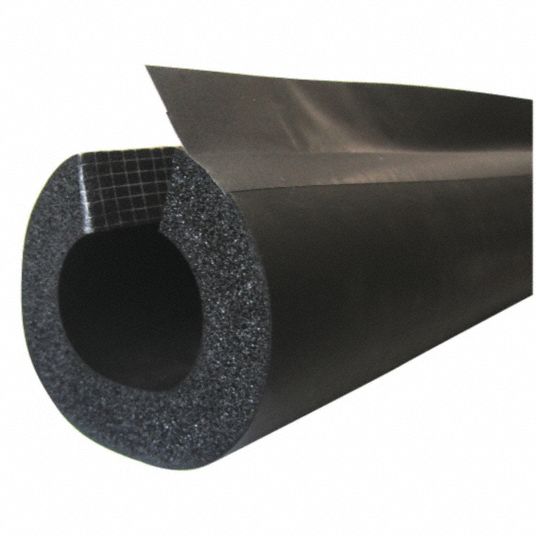 Pipe Insulation: Tube, Buna-N Rubber/PVC, Slit with Adhesive and Flap, 1/2  in Thick, 2 in ID, Black