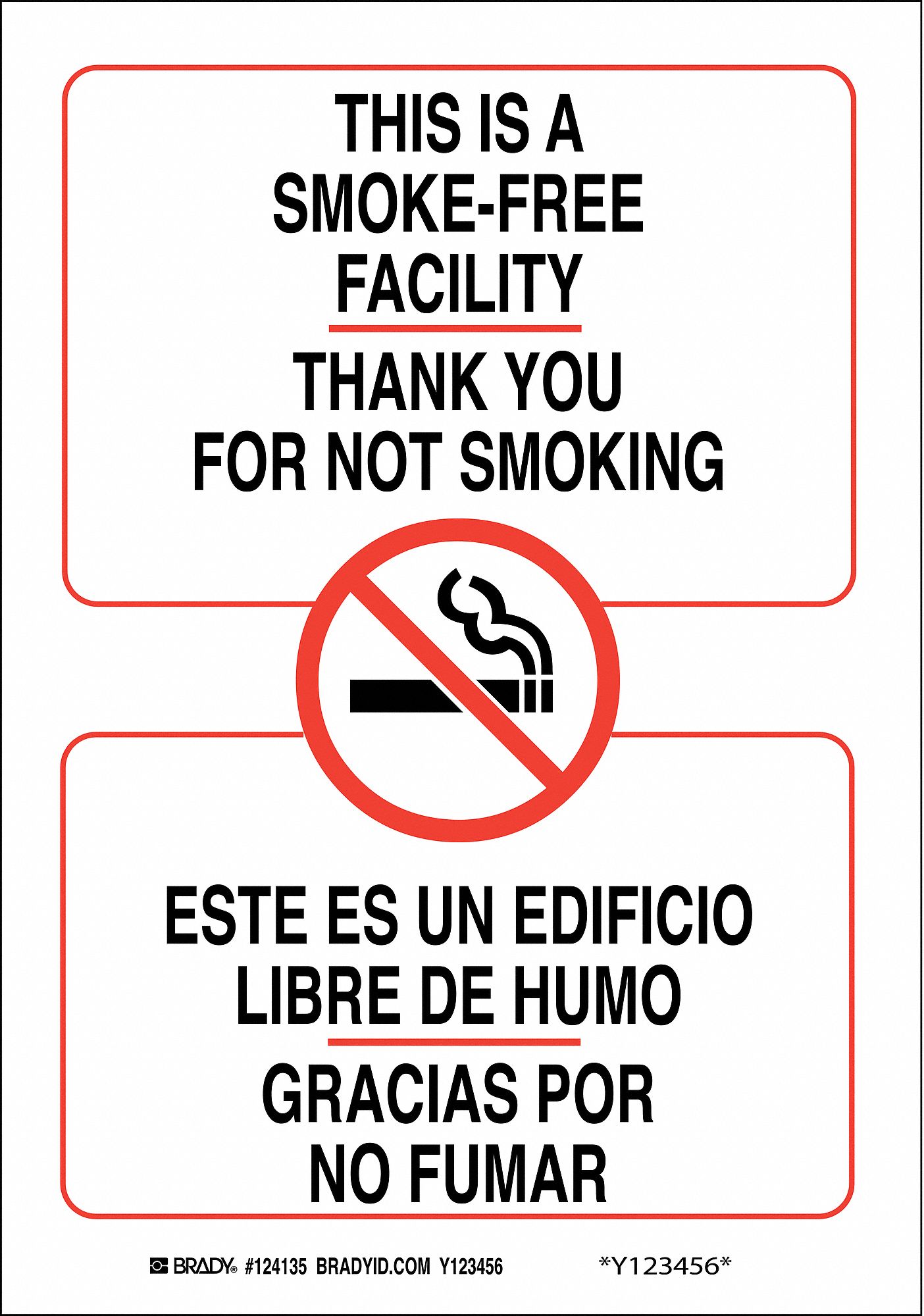 No Smoking Sign, Bilingual, 10x7, Bk/Rd/W