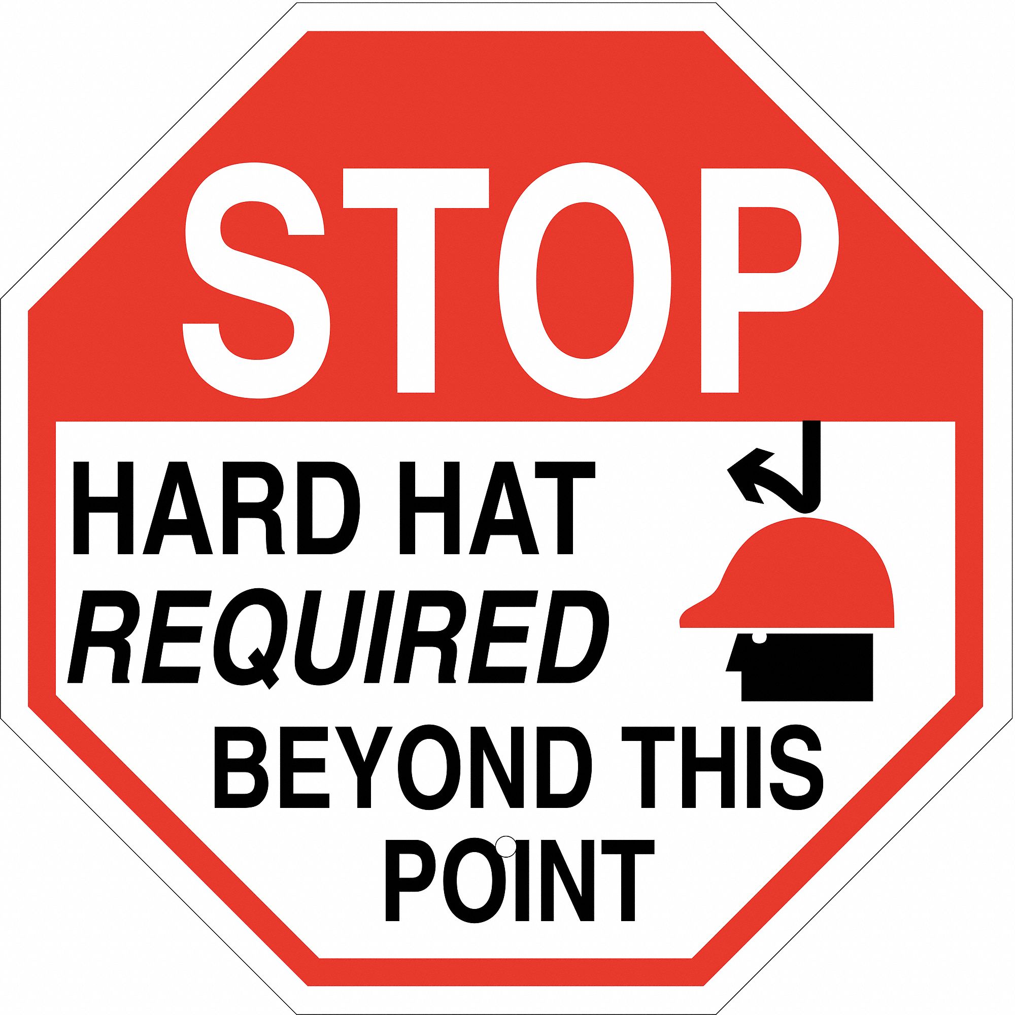 Safety Reminder Sign, Hard Hat Required Beyond This Point, Header Stop