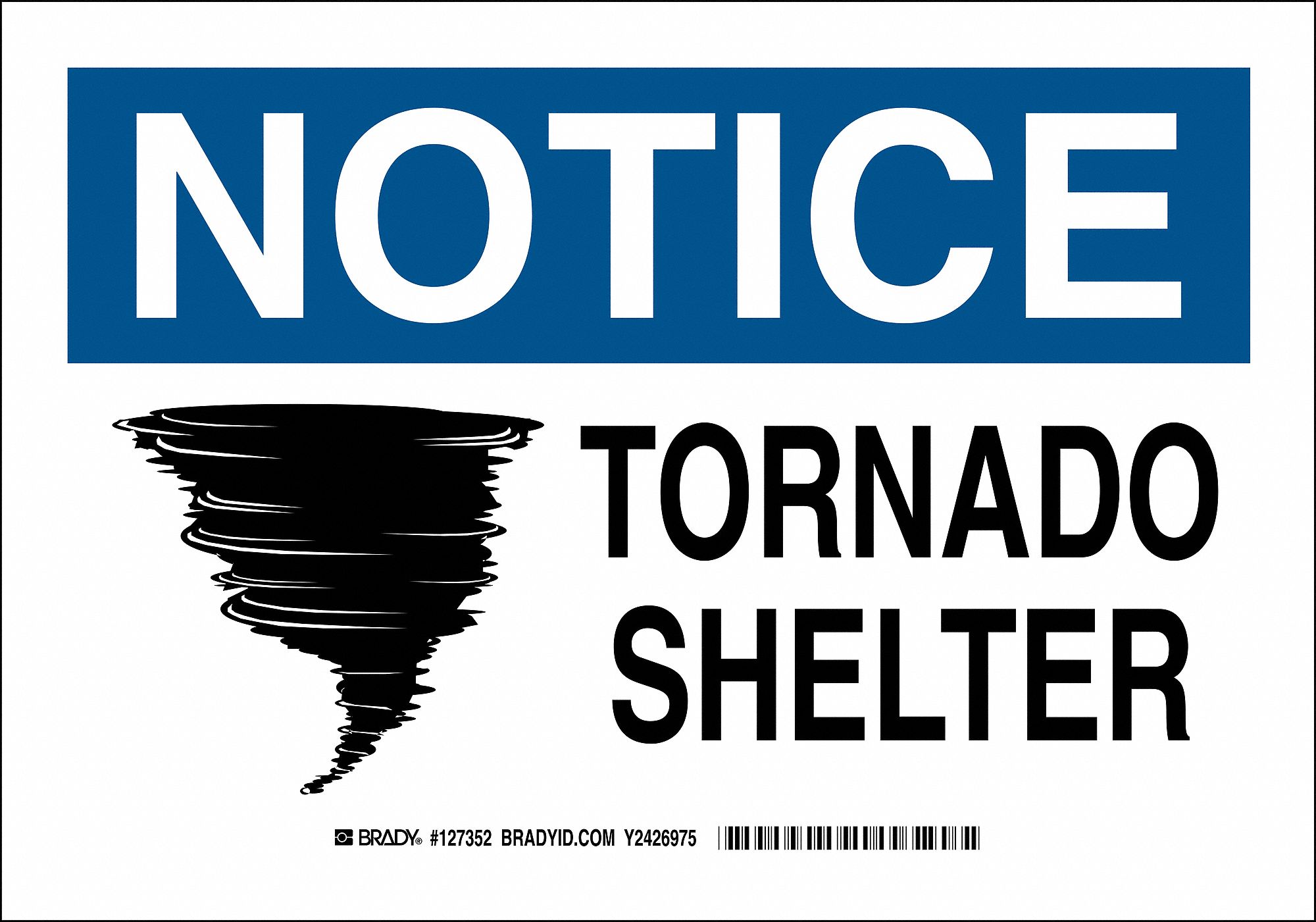 Emergency Sign, 10x14In, Blk and Ble/White