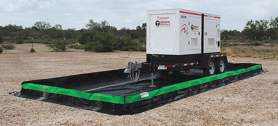 SPILL CONTAINMENT BERM, COLLAPSIBLE, 12X40 FT, 3,590 GALLON CAPACITY, COPOLYMER 2000