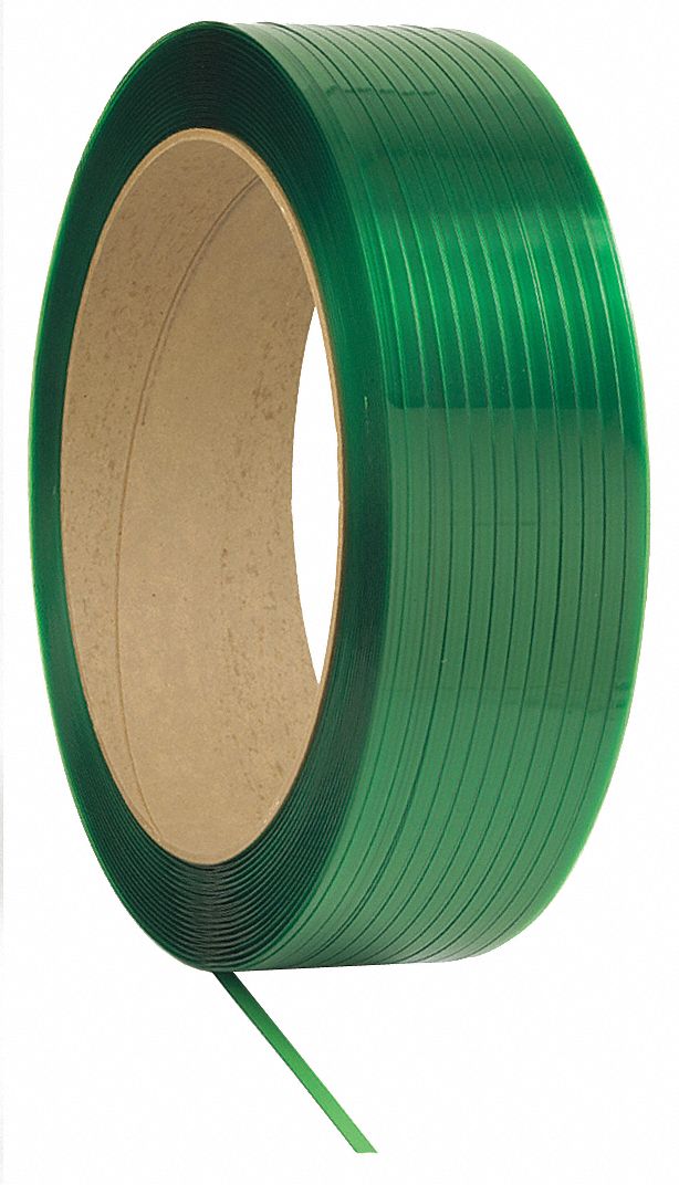 PLASTIC STRAPPING, 3/8 IN STRAPPING W, 0.02 IN THICK, 500 LB BREAK STRENGTH