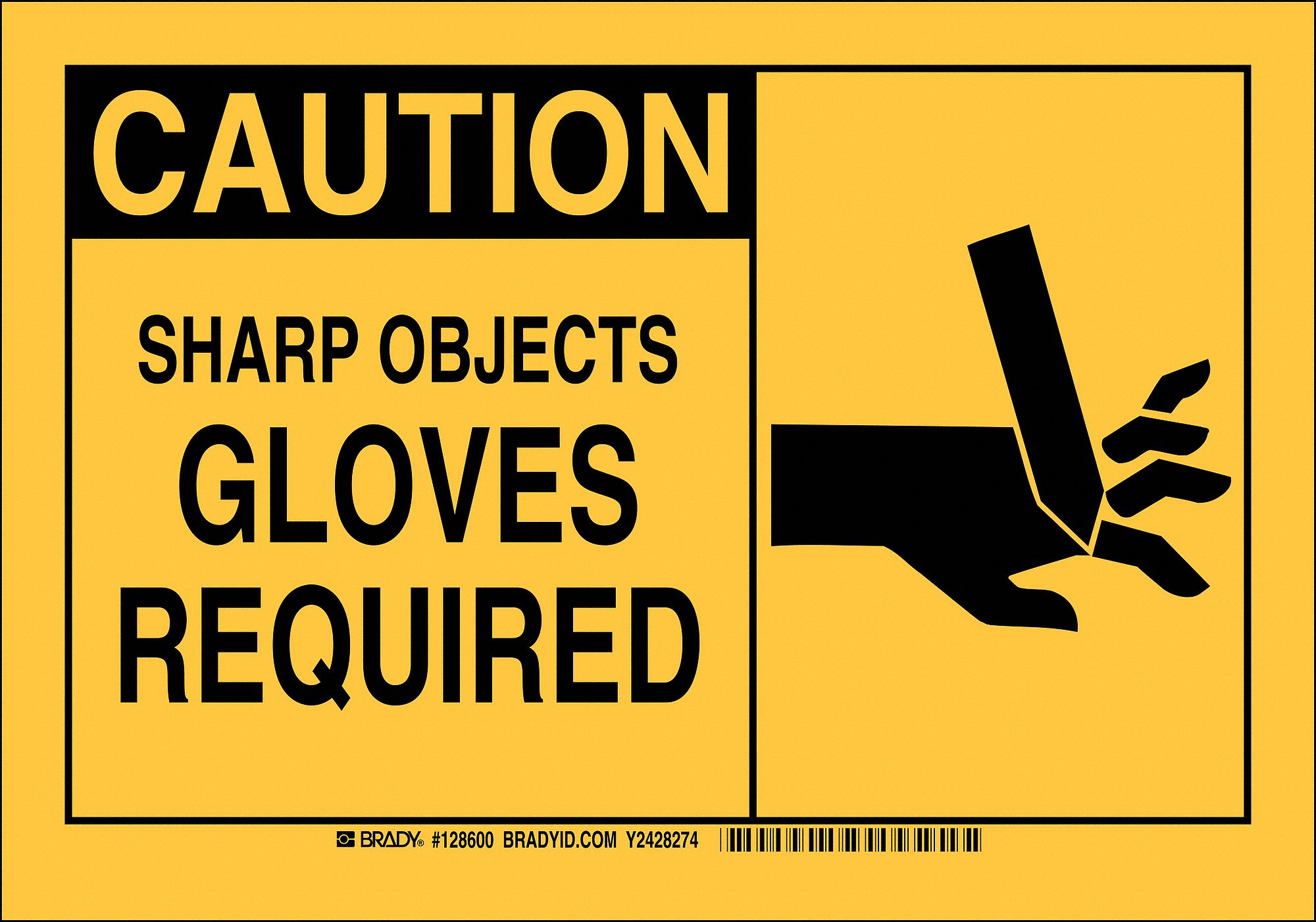 Caution Sign, Sharp Objects Gloves Required, Header Caution, Rectangle ...