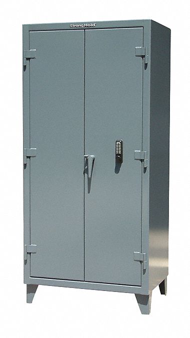 Storage Cabinet: 48 in x 24 in x 78 in, Swing  Handle & Electronic Keypad, Legs, Shelves