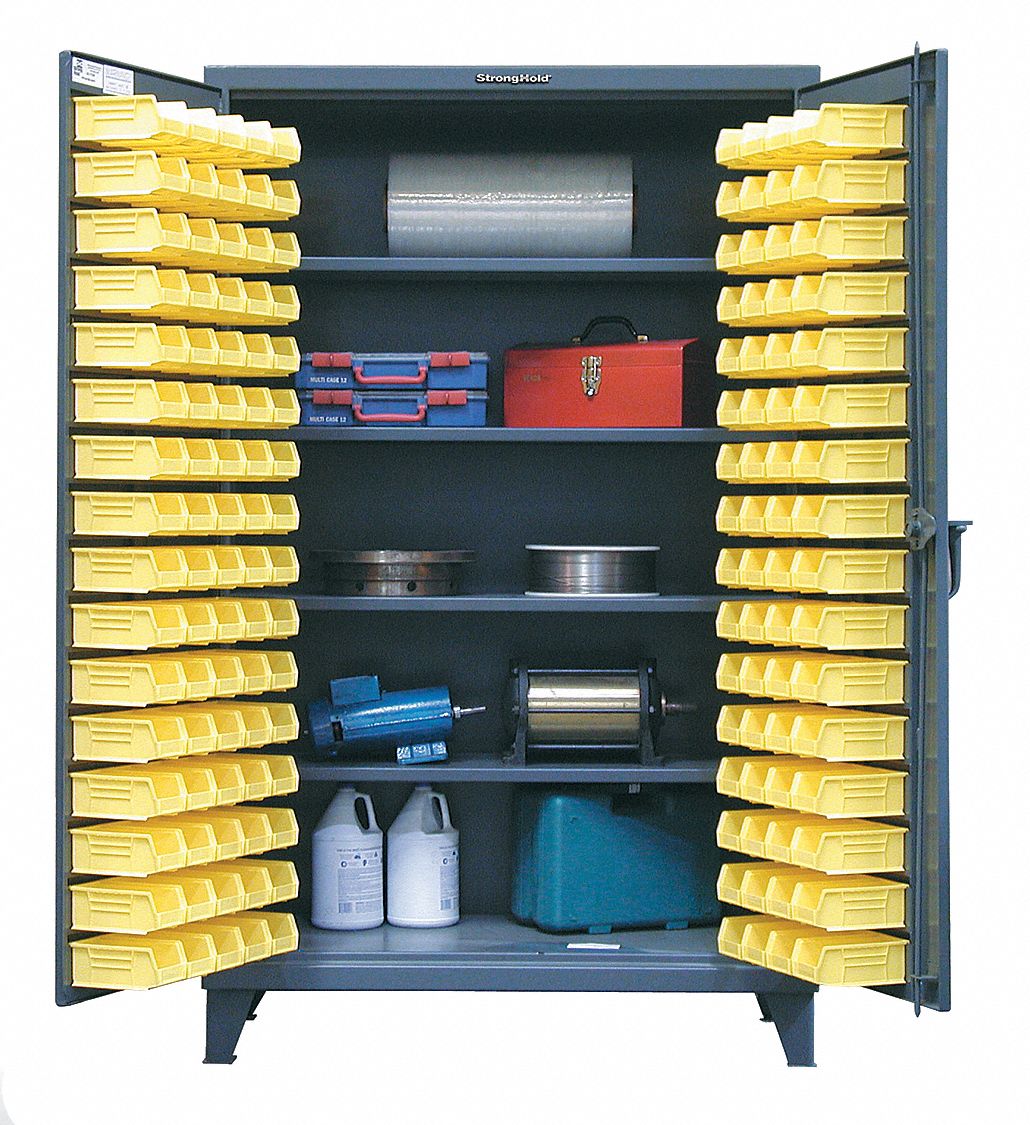 Bin Cabinet: 48 in x 24 in 78 in, 4 Shelves, 0 Bins, Flush, 12 ga Panel, Gray, Flush