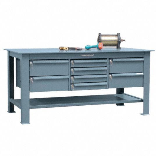 STRONG HOLD, Fixed Ht, Steel, Workbench 40V816T72368DBKL Grainger