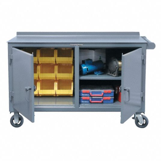 STRONG HOLD Mobile Cabinet Workbench, Steel, 30 in Depth, 39 in Height ...