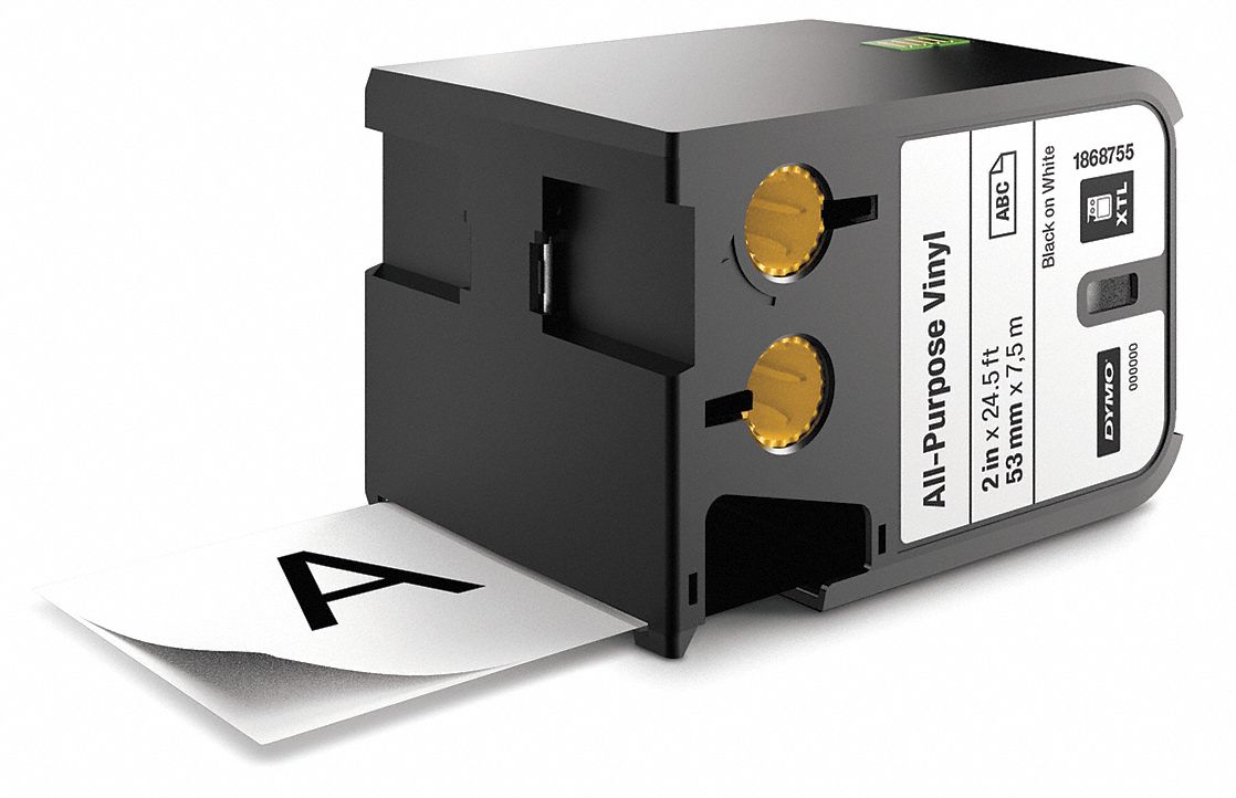 Combined Label and Ribbon Cartridge: 2 in x 23 ft, Vinyl, White (Gloss), Indoor/Outdoor