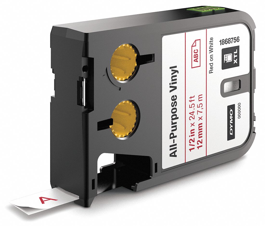 DYMO Continuous Label Roll Cartridge 1/2 in x 23 ft, Halogen Free Vinyl, Red on White, Indoor