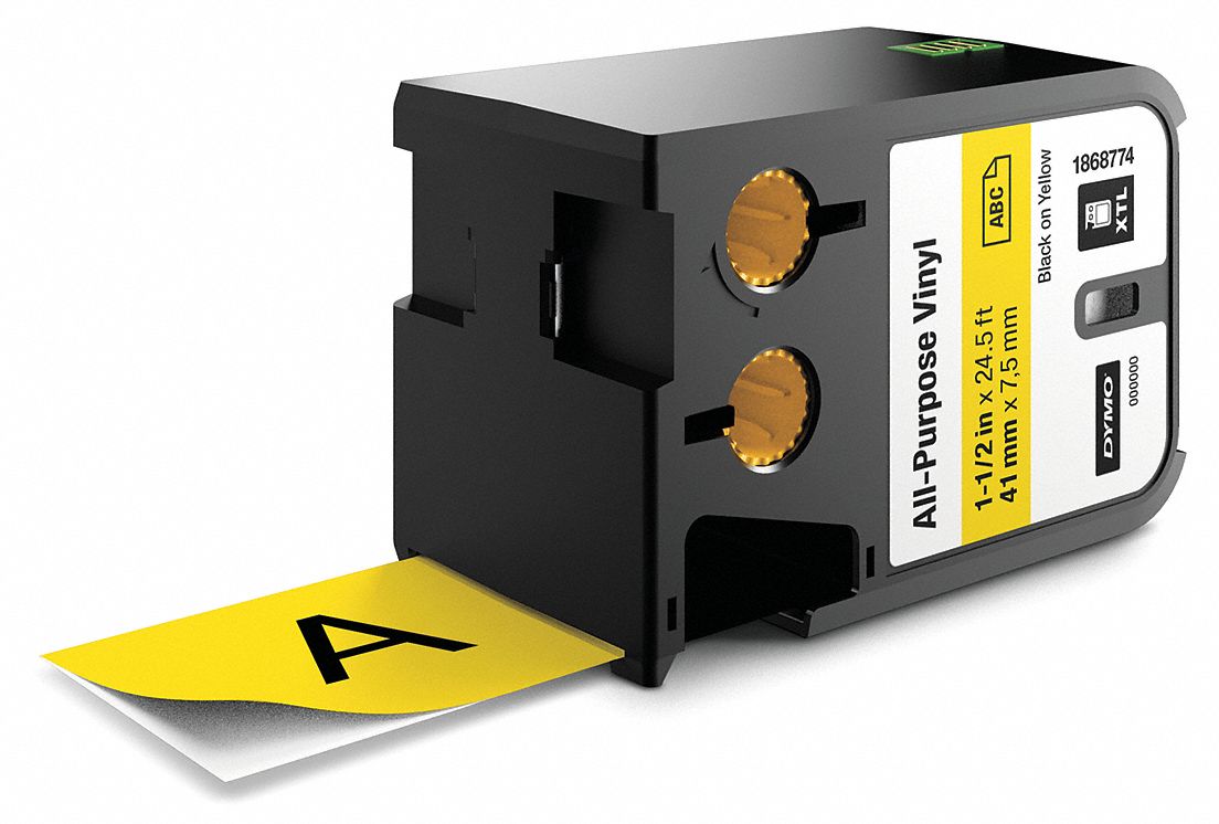 DYMO Continuous Label Roll Cartridge 1 1/2 in x 23 ft, Halogen Free Vinyl, Black on Yellow