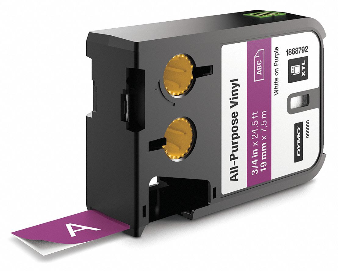 Combined Label and Ribbon Cartridge: 3/4 in x 23 ft, Vinyl, Purple (Gloss), Indoor/Outdoor