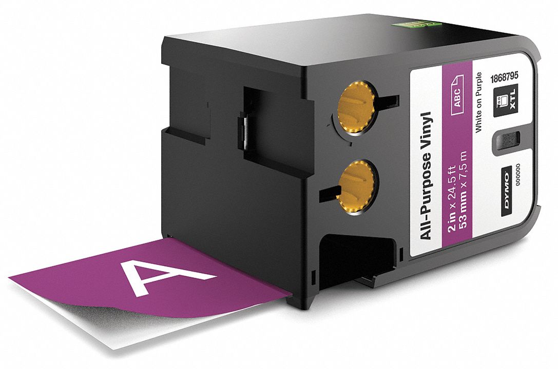 DYMO Continuous Label Roll Cartridge 2 in x 23 ft, Halogen Free Vinyl, White on Purple, Indoor