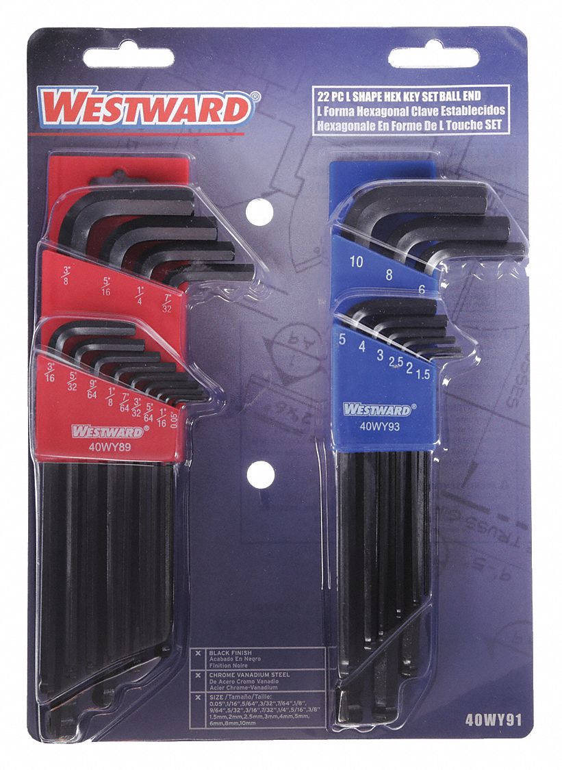 Ball End Hex Key Set, Black Oxide, Number of Pieces 22 Grainger