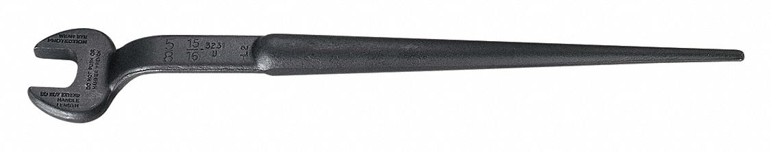 SPUD WRENCH, ALLOY STEEL, TAPERED HANDLE, 1⅛ IN HEAD, METRIC, SAE, BLACK OXIDE FINISH, 60 &deg;  HEAD OFFSET, 16⅝ IN L, 2 LB
