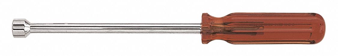 NUT DRIVER, BROWN HANDLE, 7/16 IN TIP, SAE, CHROME FINISH, NOT INSULATED, CORROSION-RESISTANT, 10 IN L
