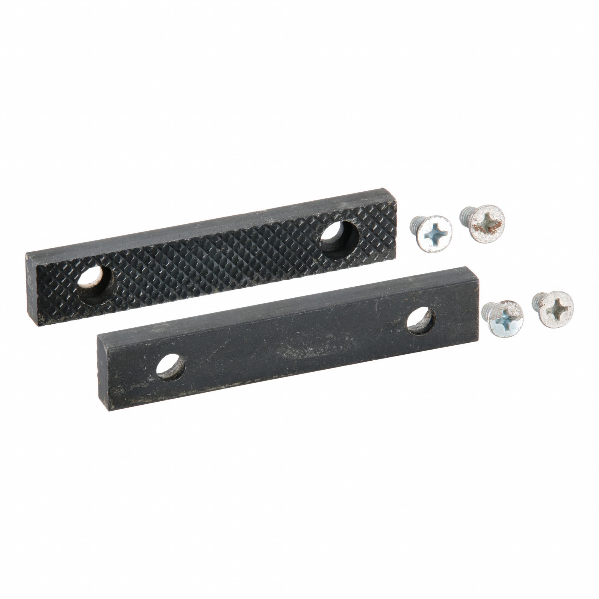 Serrated Jaw: Steel, For 4 in Vise Jaw Wd, 4 Screws, Works with 4YR98, 39M992, CT-102-4