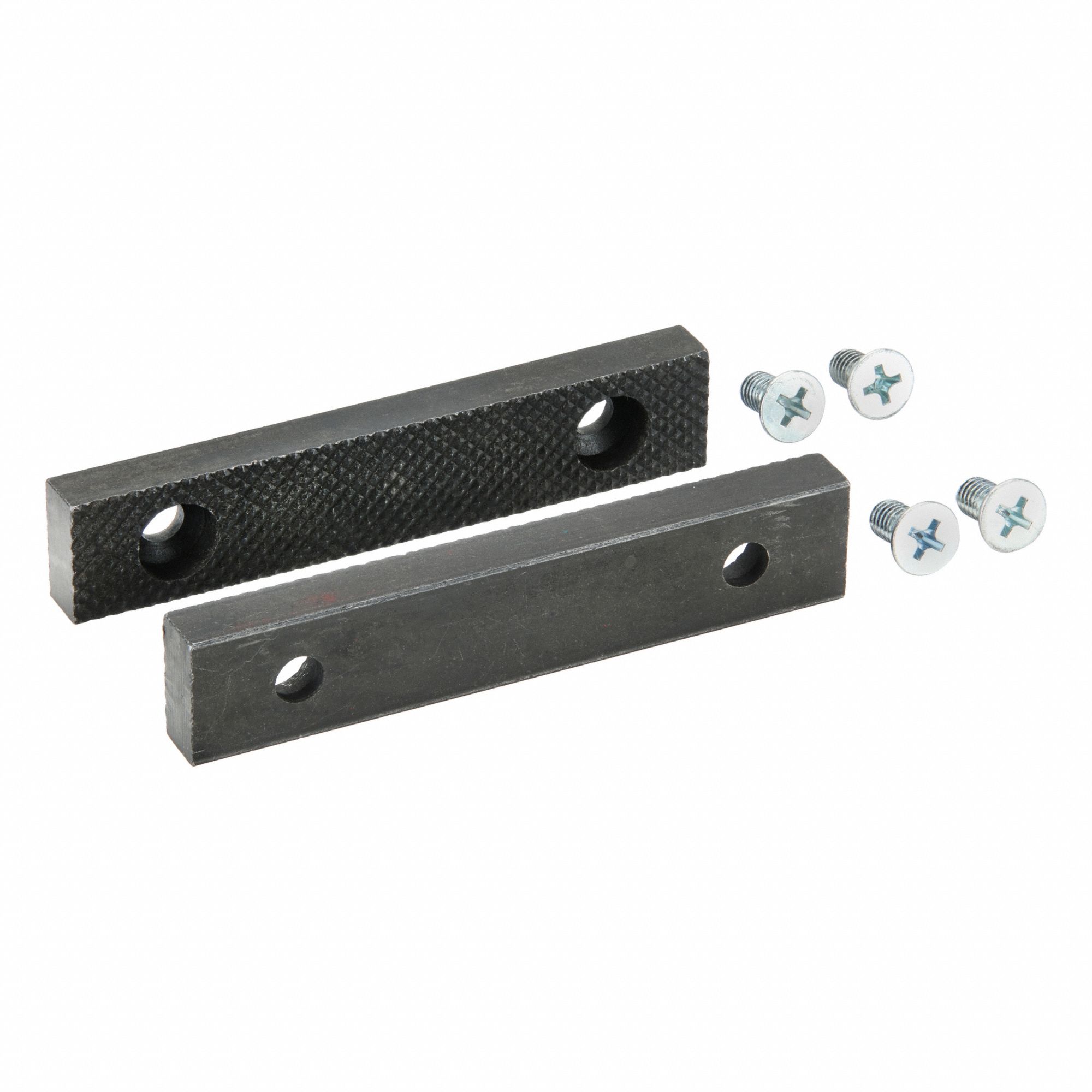 Serrated Jaw: Steel, For 5 in Vise Jaw Wd, 4 Screws, Works with 3FDJ1/4YT10, CT-601-5