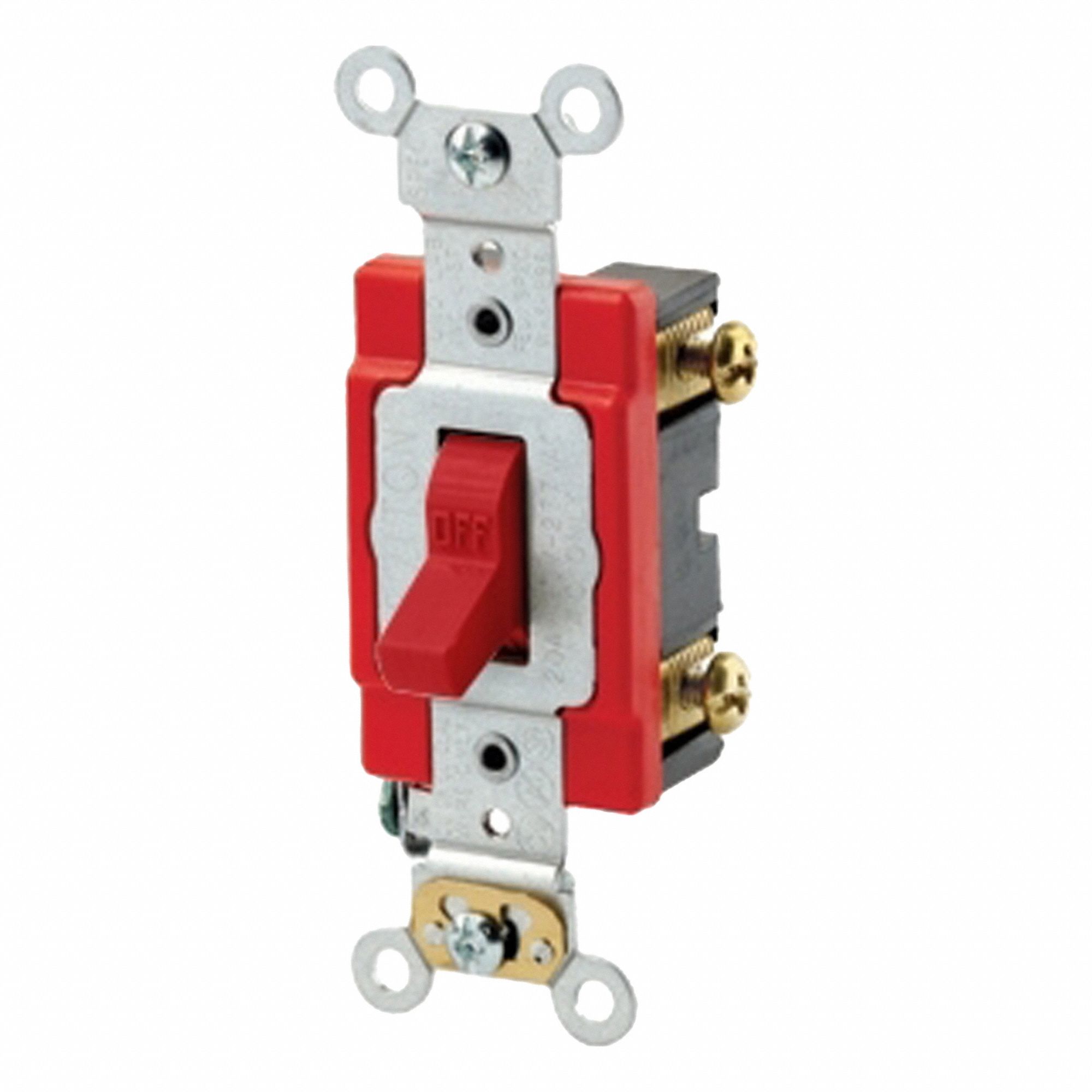 Wall Switch: Toggle Switch, Double Pole, Red, 20 A, 120/277V AC, Screw Terminals