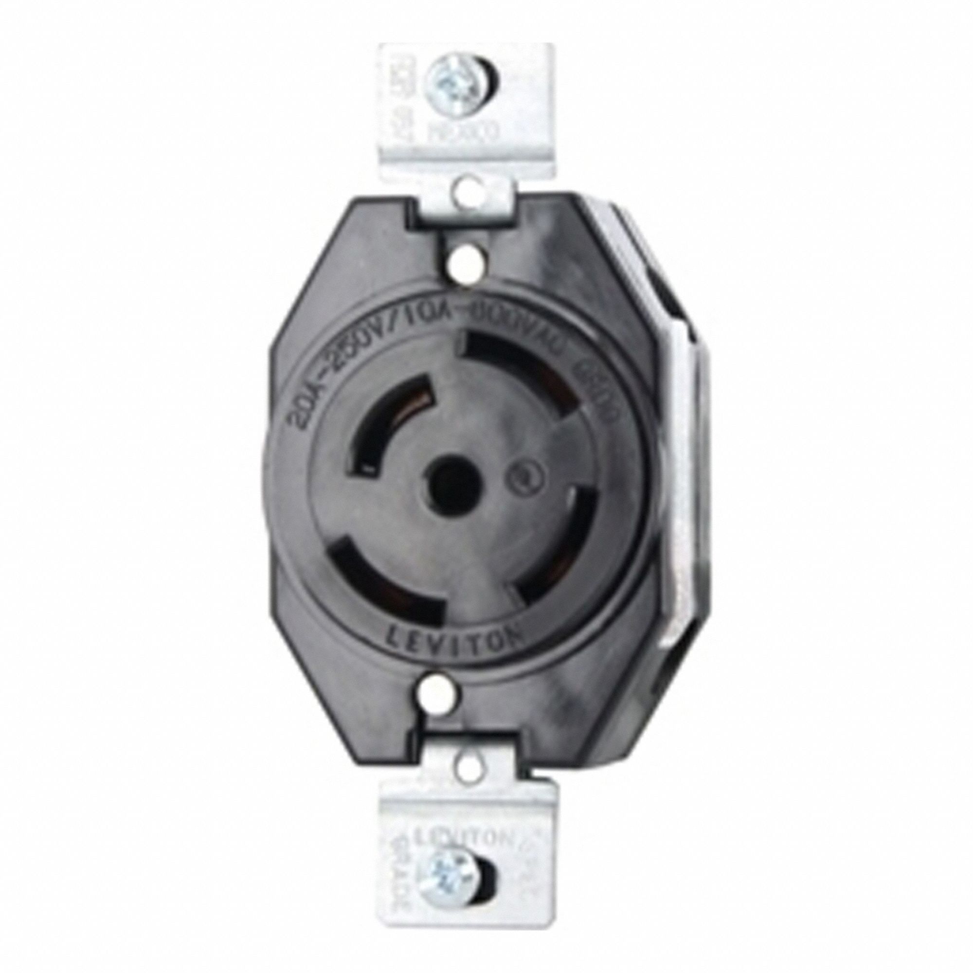 Flush Mounting Lock Receptacle: Non-NEMA, 10/20 A, 250V AC, Black, 4 Poles, Shrouded