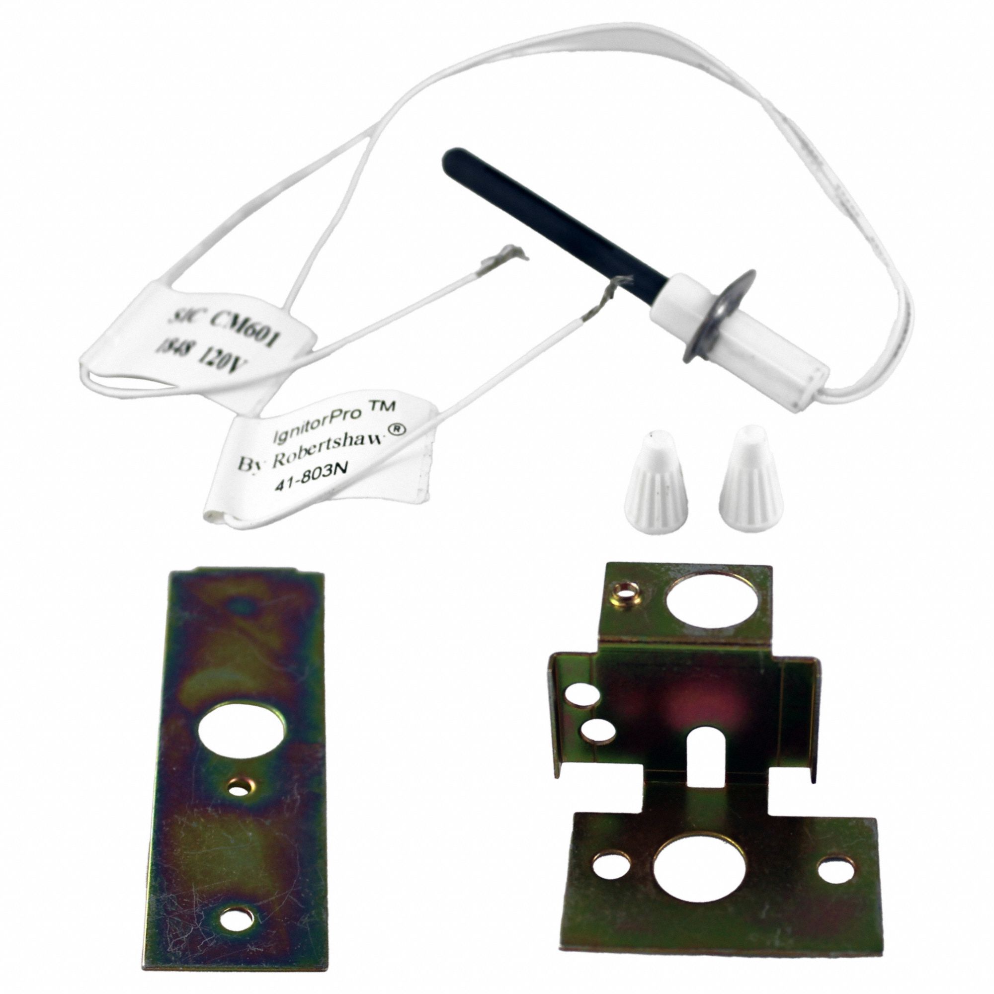 Hot Surface Igniter: Universal, Silicon Nitride, 15 1/2 in Lead Lg, 120V AC, Hardwired, Round Tip