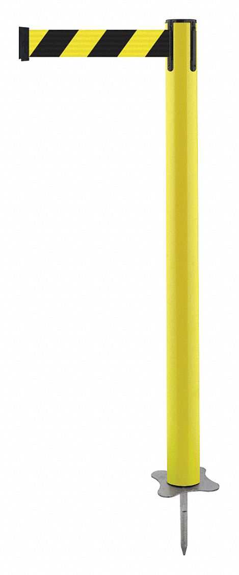 Barrier Post with Belt: Black/Yellow, Chevron, No Legend, 13 ft Belt Lg, Yellow