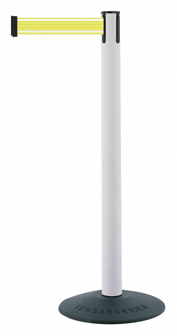 Barrier Post with Belt, White Post, 38" H