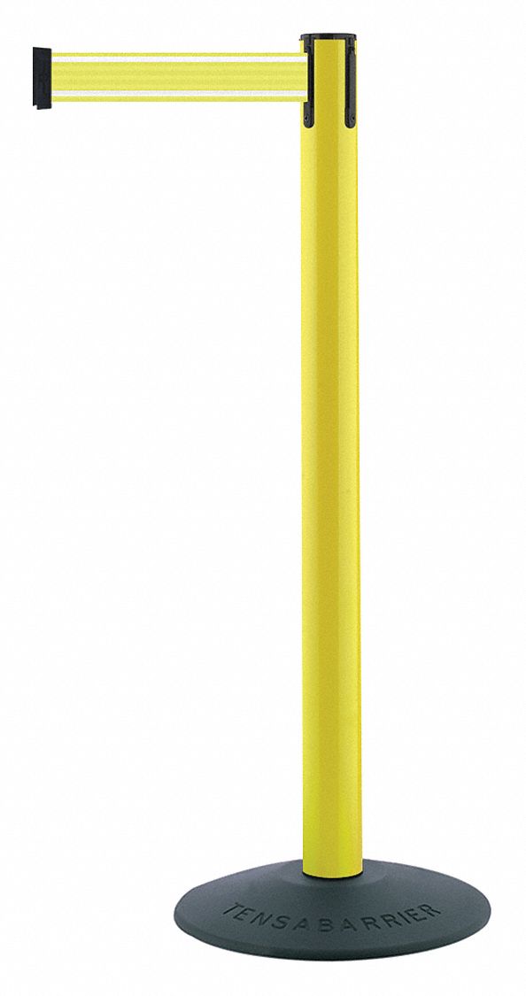 Barrier Post with Belt, Yellow Post, 38" H