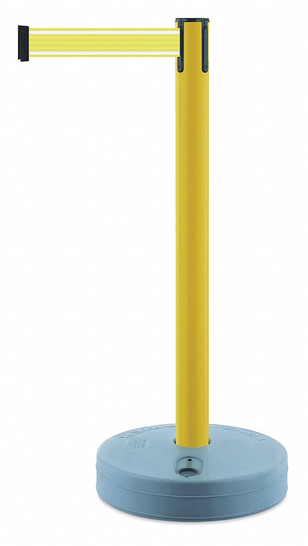 Barrier Post with Belt, Yellow Post, 38" H