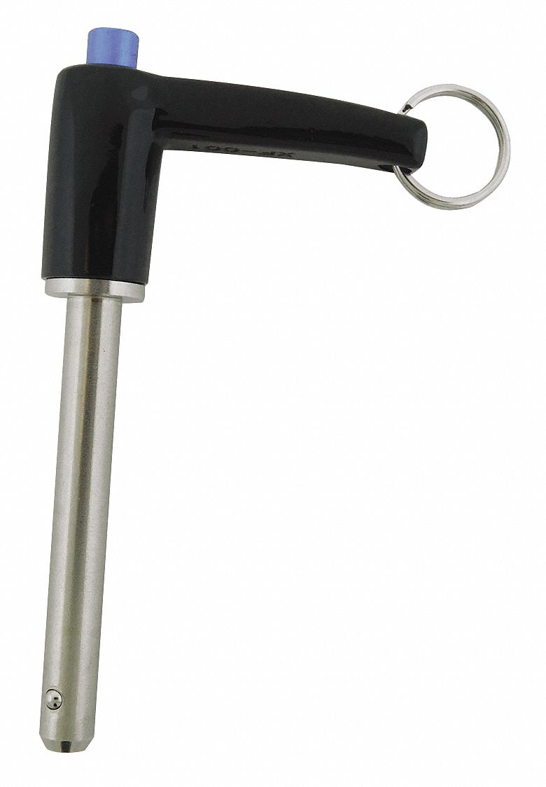 QUICK RELEASE PIN, PUSH BUTTON, 17-4 SS, BLACK AL L-HANDLE, ⅜ IN PIN DIA, ⅜ IN STEEL SHANK