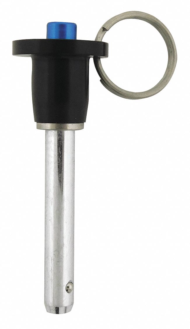 QUICK RELEASE PIN, PUSH BUTTON, 17-4 SS, BLACK AL HANDLE, ½ IN PIN DIA, ½ IN SHANK