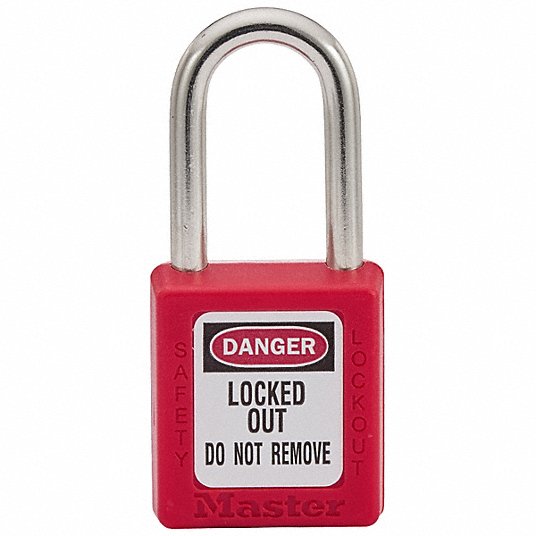 Lockout Padlock: Thermoplastic Body, 1 1/2 in Shackle Ht, Hardened Steel Shackle