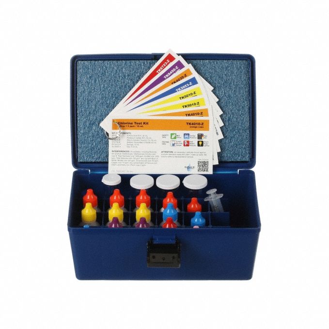 AQUAPHOENIX Water Quality Test Kit: Alkalinity/Chlorine/Iron/pH/Total Hardness, 75 Tests (MPN TK6805-Z). Key specifications — Includes: 1-12 pH Test Strips; Range: 1 drop = 5 ppm Chlorine# of drops x 80 = ppm Chlorinated Alkalinity# of drops x 10 = ppm Total Alkalinity# of drops x 10 = ppm Hardness; Test Parameters: pH.