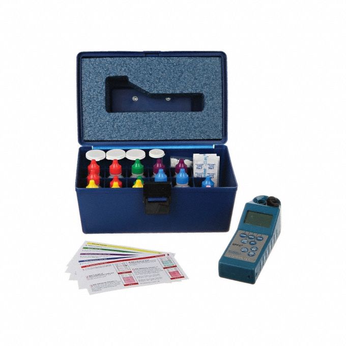 AQUAPHOENIX Water Quality Test Kit: 75 Tests, Myron L 6PII Multi-Parameter Meter (MPN CWTK200). Key specifications — Includes: Myron L 6PII Multi-Parameter Meter; Range: 1 drop = 10 or 50 ppm Alkalinity1 drop = 10, 25, 50, 100 or 500 ppm Chloride1 drop = 2 or 10 ppm Hardness, Total & Calcium1 drop = 50 ppm NaNO2 Nitrite1 drop = 0.7 ppm as HEDP or 2 ppm PBTC Phosphonate7.0-14 pH; Test Parameters: Nitrite.