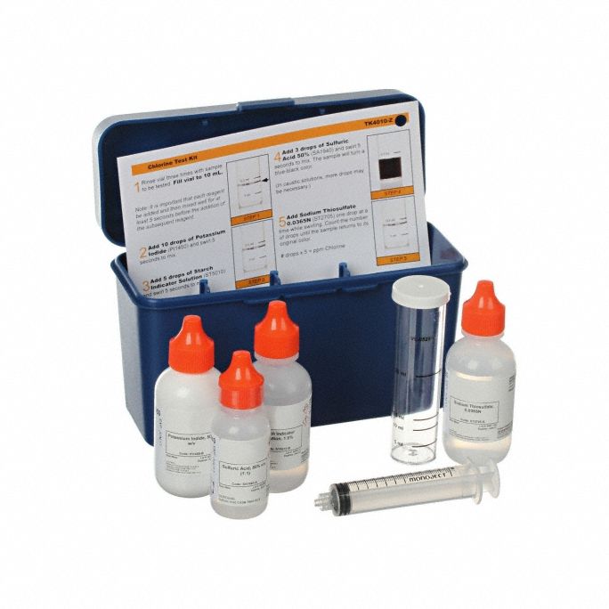 AQUAPHOENIX Water Quality Test Kit: Chlorine, 1 drop = 5 ppm/ 10 mL, 75 Tests (MPN TK4010-Z). Key specifications — Includes: EndPoint ID Test Instructions; Range: 1 drop = 5 ppm/ 10 mL; Test Parameters: Chlorine.