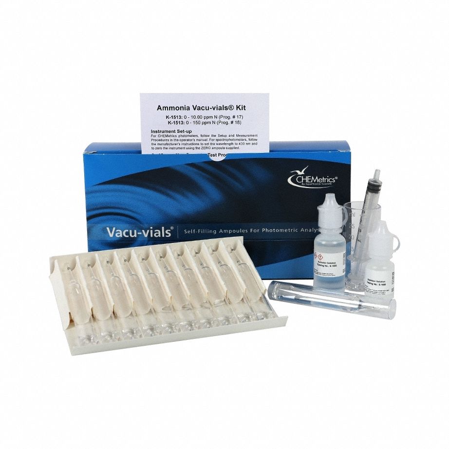 CHEMETRICS, Ammonia, 0 to 10 ppm/0 to 150 ppm, Water Quality Test Kit ...