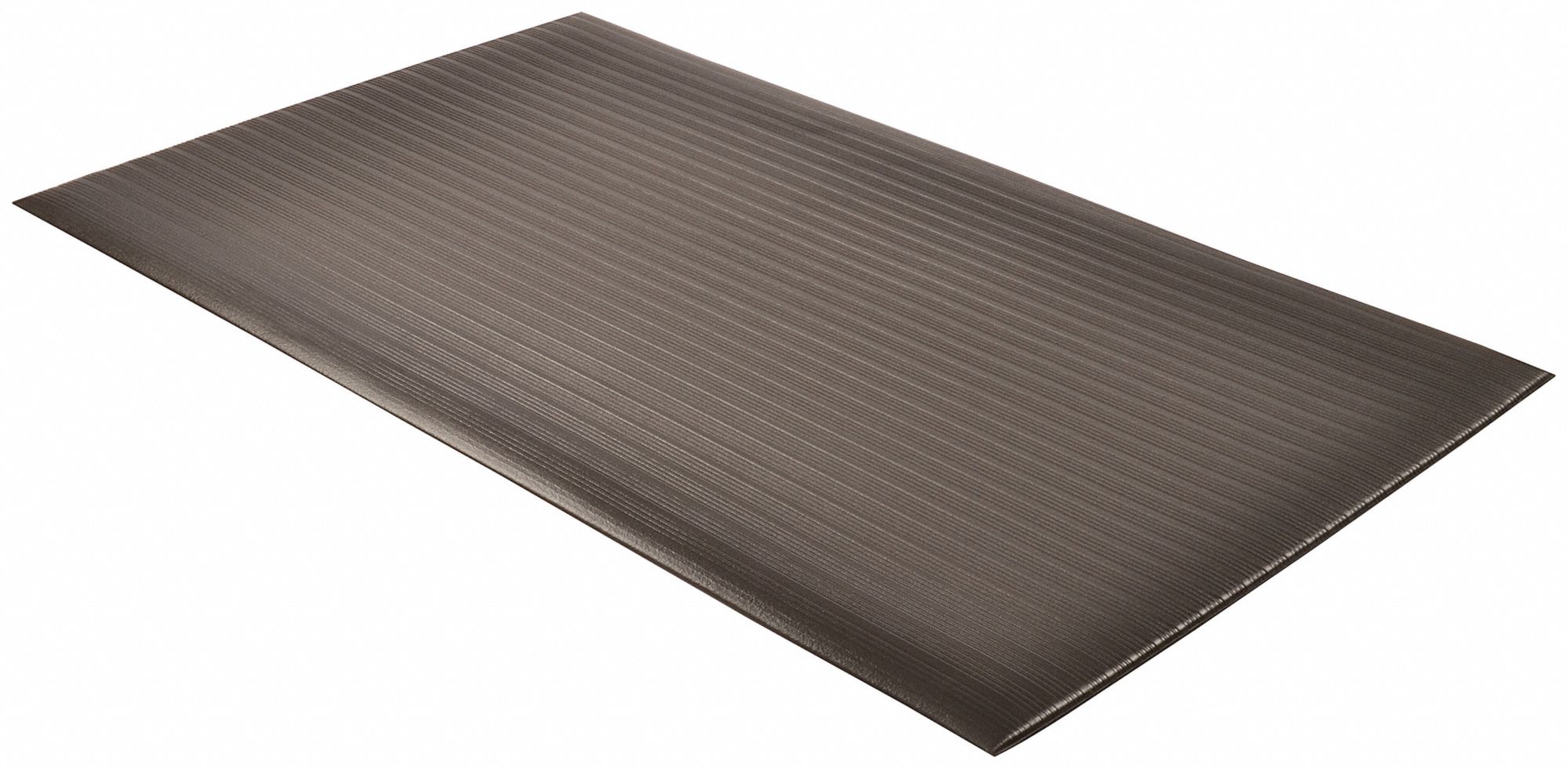 Antifatigue Runner: Ribbed, 6 ft x 60 ft, 3/8 in Thick, Black, PVC Foam, Beveled Edge